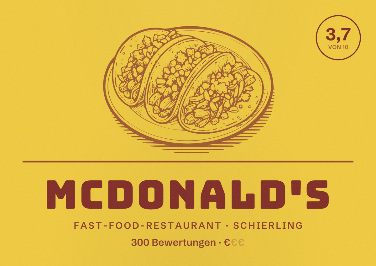 Illustriertes Poster von McDonald's, Fast-Food-Restaurant in Schierling: Bewertung 3,7 von 10 aus 300 Bewertungen, Preisniveau €