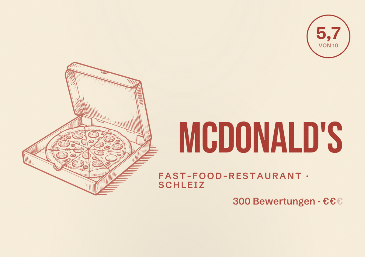 Illustriertes Poster von McDonald's, Fast-Food-Restaurant in Schleiz: Bewertung 5,7 von 10 aus 300 Bewertungen, Preisniveau €€