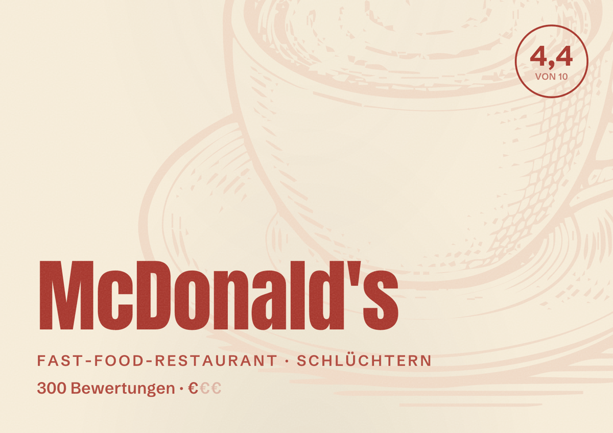 Illustriertes Poster von McDonald's, Fast-Food-Restaurant in Schlüchtern: Bewertung 4,4 von 10 aus 300 Bewertungen, Preisniveau €