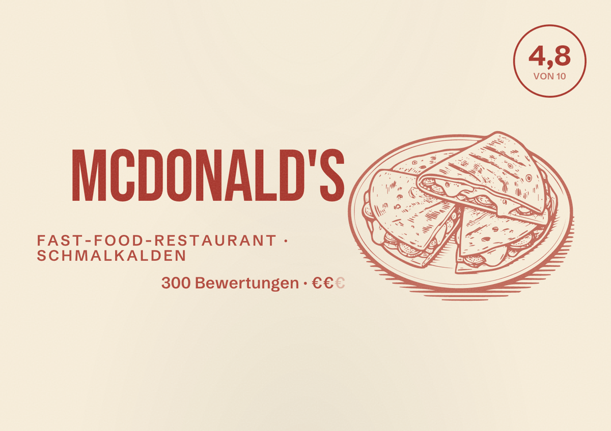 Illustriertes Poster von McDonald's, Fast-Food-Restaurant in Schmalkalden: Bewertung 4,8 von 10 aus 300 Bewertungen, Preisniveau €€