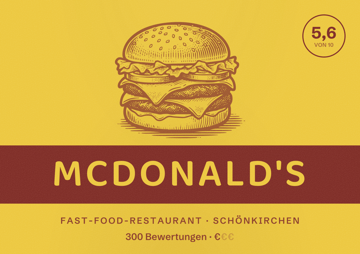 Illustriertes Poster von McDonald's, Fast-Food-Restaurant in Schönkirchen: Bewertung 5,6 von 10 aus 300 Bewertungen, Preisniveau €