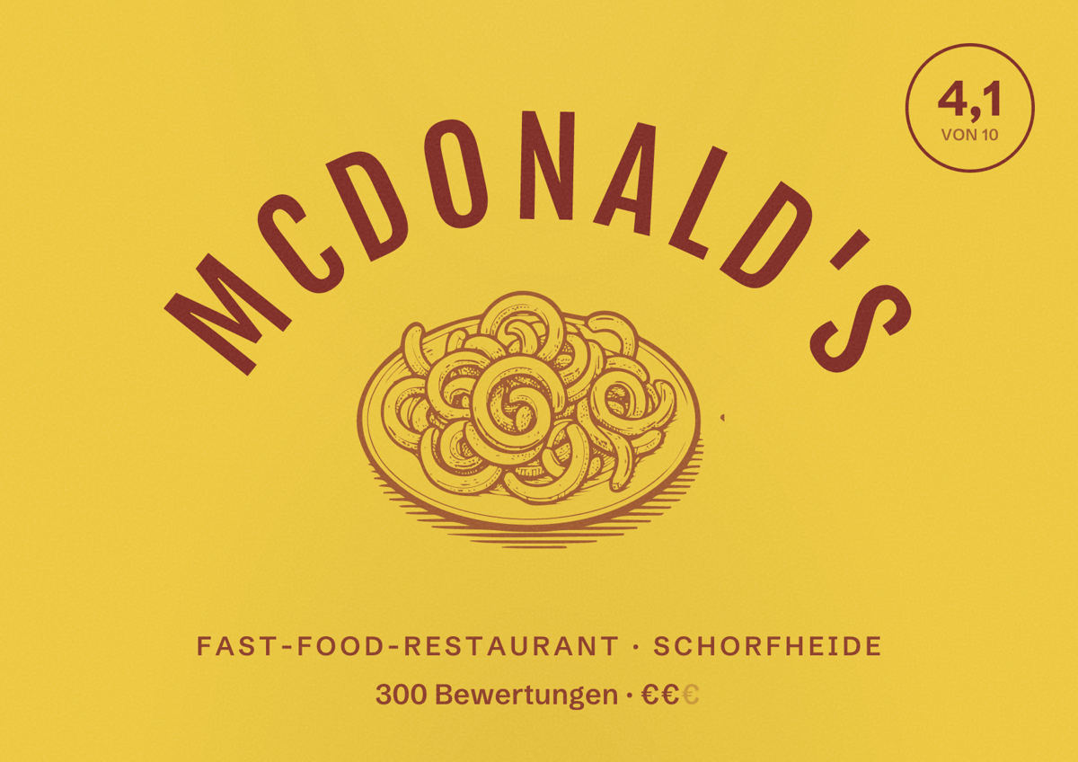 Illustriertes Poster von McDonald's, Fast-Food-Restaurant in Schorfheide: Bewertung 4,1 von 10 aus 300 Bewertungen, Preisniveau €€