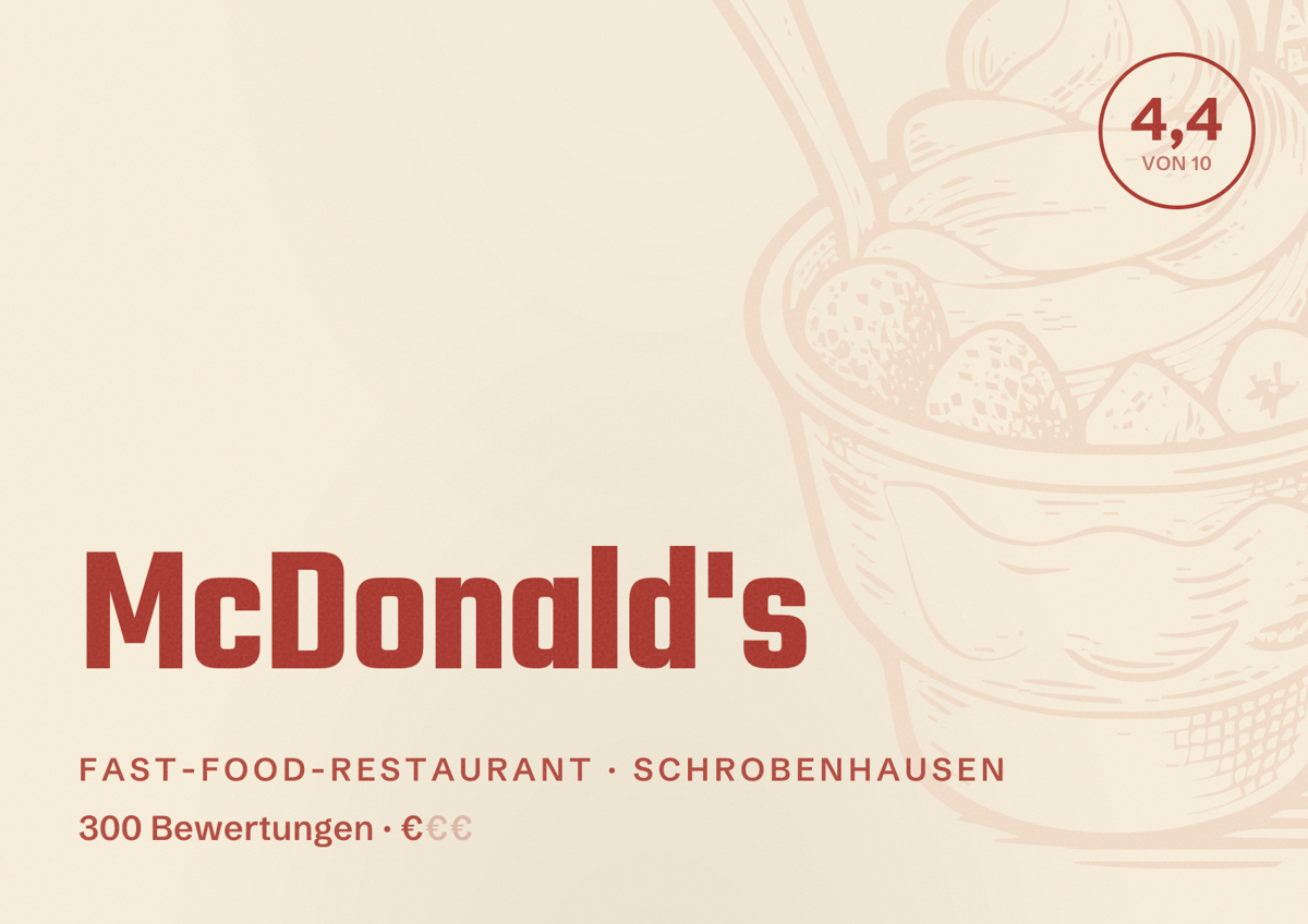 Illustriertes Poster von McDonald's, Fast-Food-Restaurant in Schrobenhausen: Bewertung 4,4 von 10 aus 300 Bewertungen, Preisniveau €