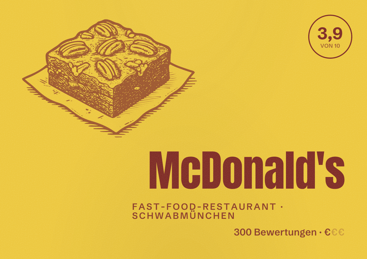 Illustriertes Poster von McDonald's, Fast-Food-Restaurant in Schwabmünchen: Bewertung 3,9 von 10 aus 300 Bewertungen, Preisniveau €