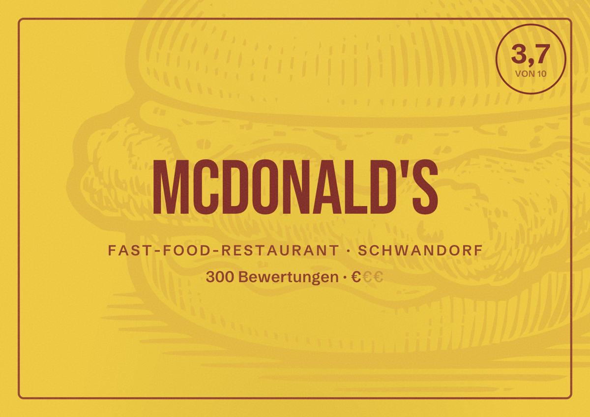 Illustriertes Poster von McDonald's, Fast-Food-Restaurant in Schwandorf: Bewertung 3,7 von 10 aus 300 Bewertungen, Preisniveau €
