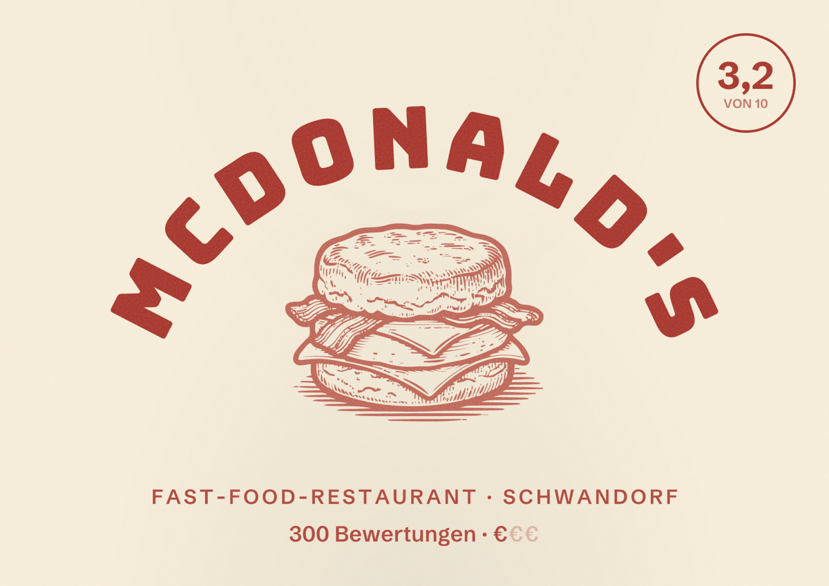 Illustriertes Poster von McDonald's, Fast-Food-Restaurant in Schwandorf: Bewertung 3,2 von 10 aus 300 Bewertungen, Preisniveau €