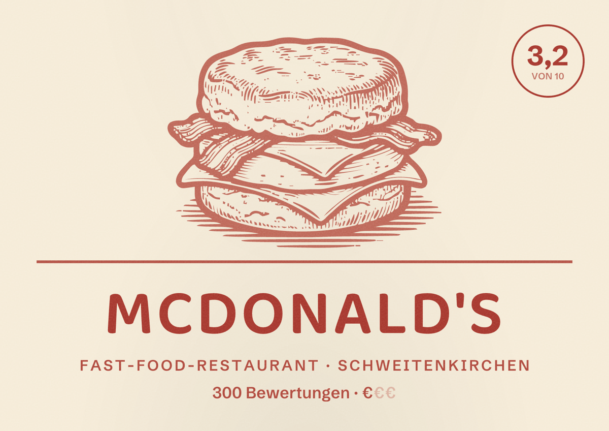 Illustriertes Poster von McDonald's, Fast-Food-Restaurant in Schweitenkirchen: Bewertung 3,2 von 10 aus 300 Bewertungen, Preisniveau €