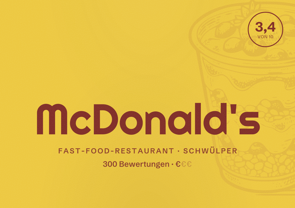 Illustriertes Poster von McDonald's, Fast-Food-Restaurant in Schwülper: Bewertung 3,4 von 10 aus 300 Bewertungen, Preisniveau €