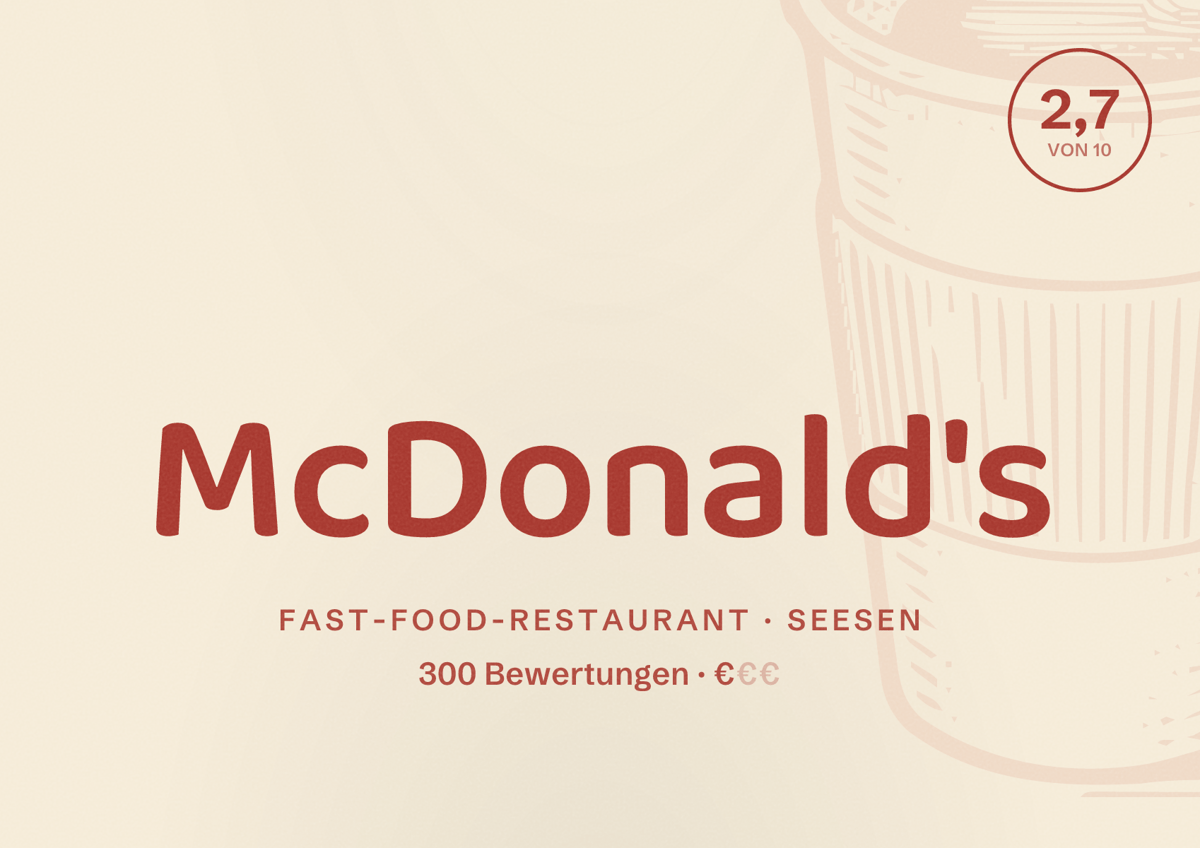 Illustriertes Poster von McDonald's, Fast-Food-Restaurant in Seesen: Bewertung 2,7 von 10 aus 300 Bewertungen, Preisniveau €