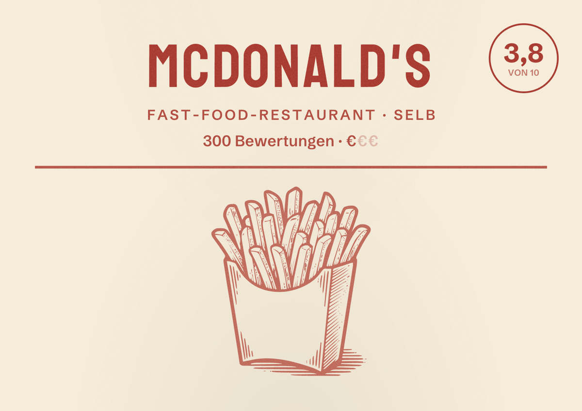 Illustriertes Poster von McDonald's, Fast-Food-Restaurant in Selb: Bewertung 3,8 von 10 aus 300 Bewertungen, Preisniveau €
