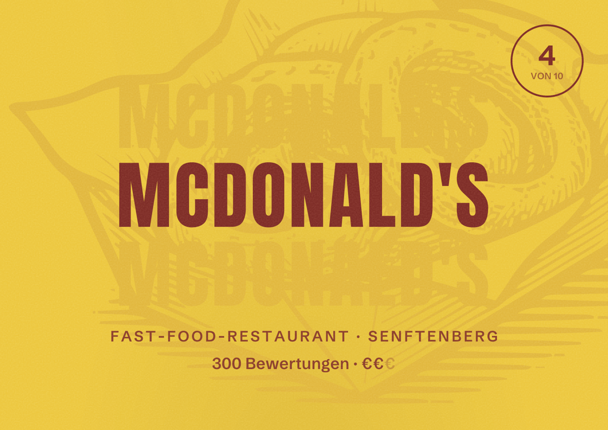 Illustriertes Poster von McDonald's, Fast-Food-Restaurant in Senftenberg: Bewertung 4 von 10 aus 300 Bewertungen, Preisniveau €€