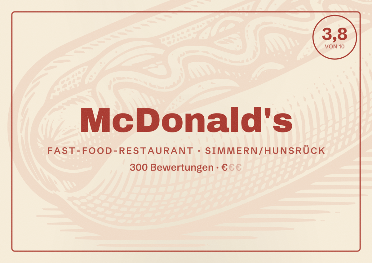 Illustriertes Poster von McDonald's, Fast-Food-Restaurant in Simmern/Hunsrück: Bewertung 3,8 von 10 aus 300 Bewertungen, Preisniveau €