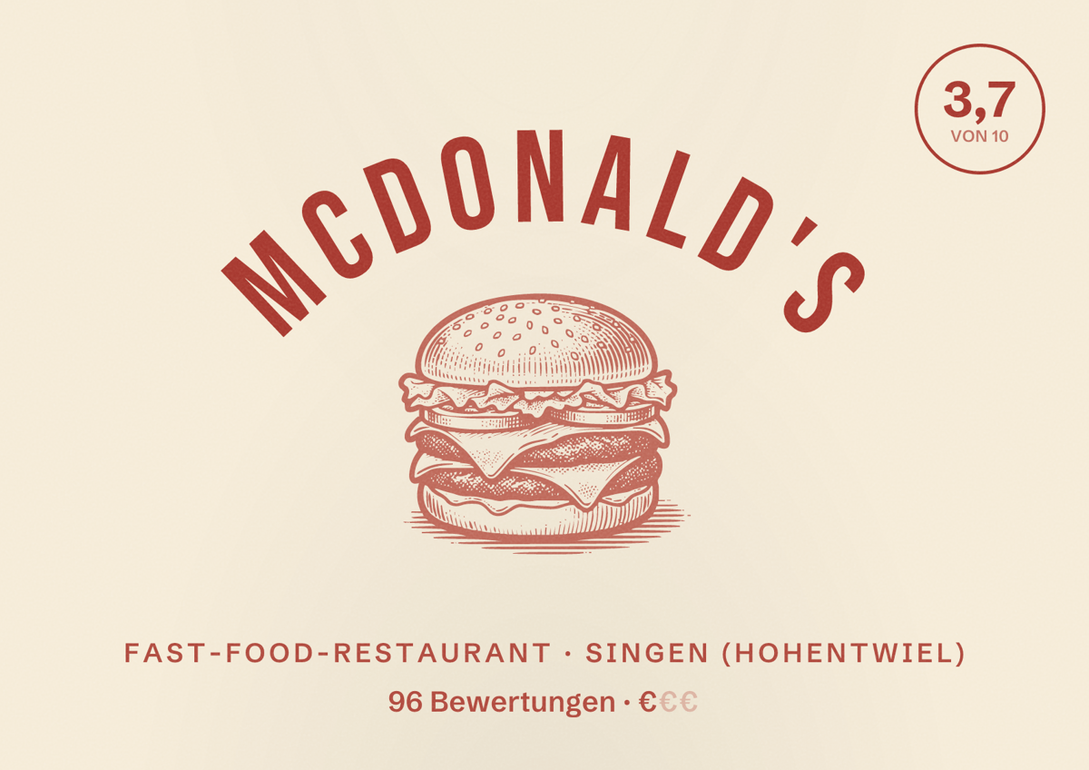 Illustriertes Poster von McDonald's, Fast-Food-Restaurant in Singen (Hohentwiel): Bewertung 3,7 von 10 aus 96 Bewertungen, Preisniveau €