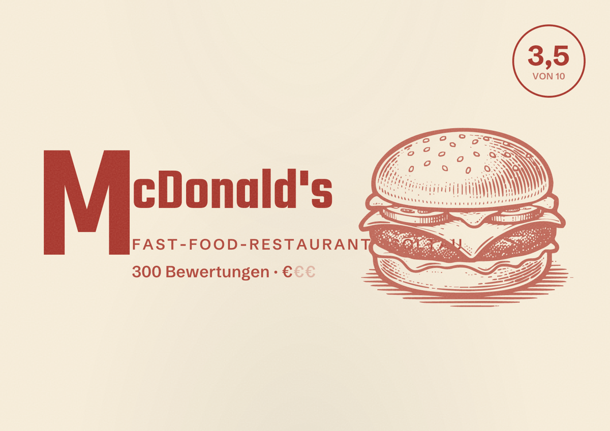 Illustriertes Poster von McDonald's, Fast-Food-Restaurant in Soltau: Bewertung 3,5 von 10 aus 300 Bewertungen, Preisniveau €