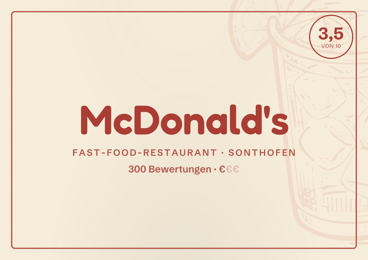 Illustriertes Poster von McDonald's, Fast-Food-Restaurant in Sonthofen: Bewertung 3,5 von 10 aus 300 Bewertungen, Preisniveau €