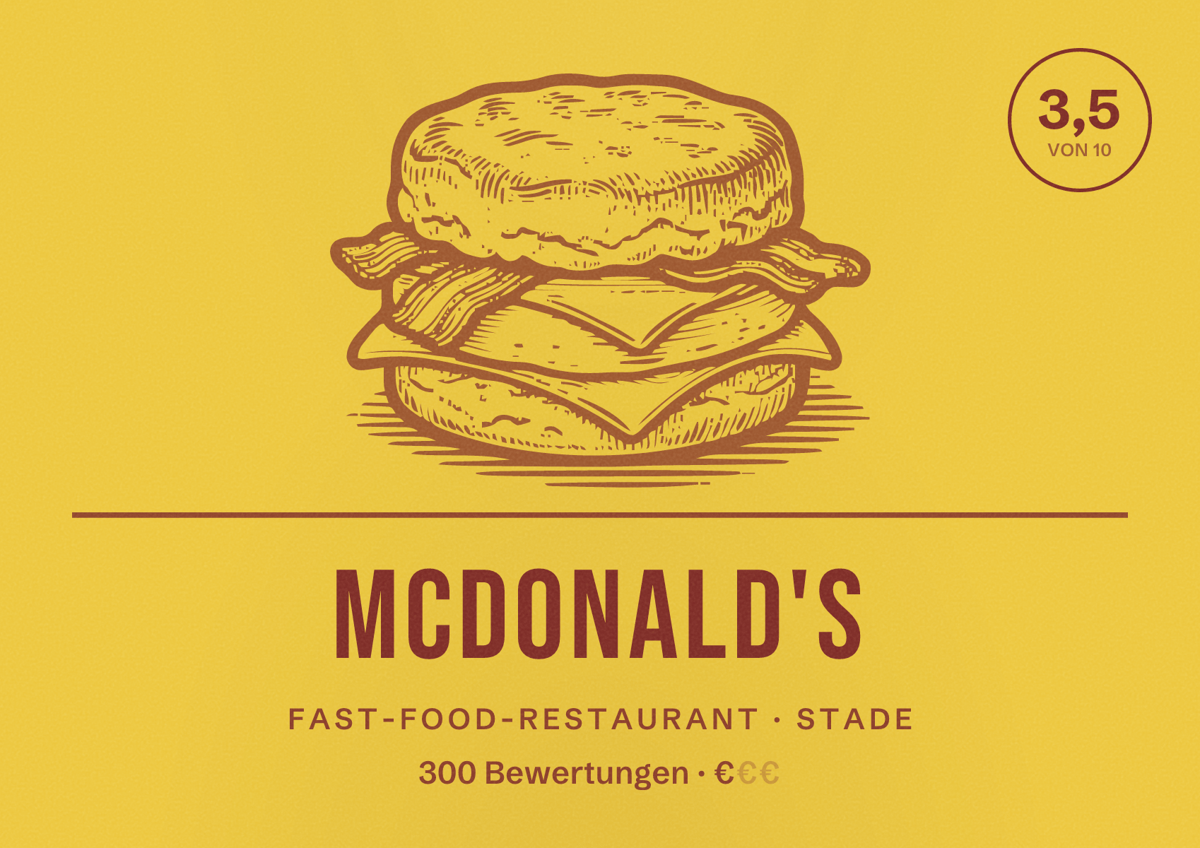 Illustriertes Poster von McDonald's, Fast-Food-Restaurant in Stade: Bewertung 3,5 von 10 aus 300 Bewertungen, Preisniveau €