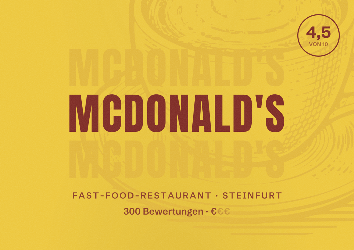 Illustriertes Poster von McDonald's, Fast-Food-Restaurant in Steinfurt: Bewertung 4,5 von 10 aus 300 Bewertungen, Preisniveau €