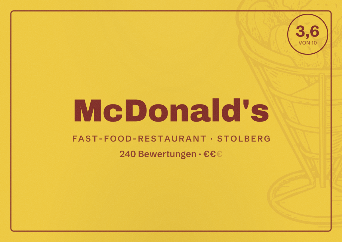 Illustriertes Poster von McDonald's, Fast-Food-Restaurant in Stolberg: Bewertung 3,6 von 10 aus 240 Bewertungen, Preisniveau €€
