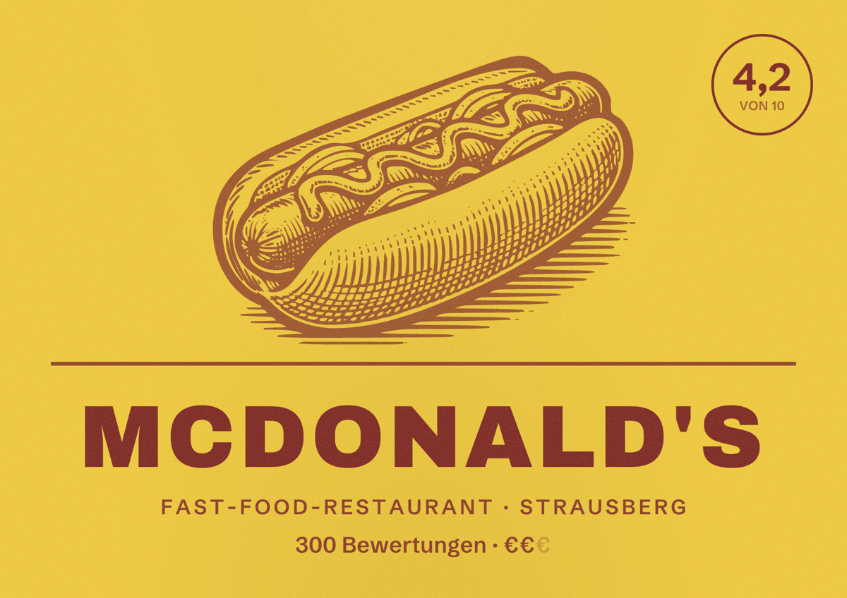 Illustriertes Poster von McDonald's, Fast-Food-Restaurant in Strausberg: Bewertung 4,2 von 10 aus 300 Bewertungen, Preisniveau €€