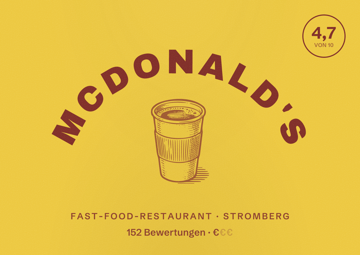 Illustriertes Poster von McDonald's, Fast-Food-Restaurant in Stromberg: Bewertung 4,7 von 10 aus 152 Bewertungen, Preisniveau €