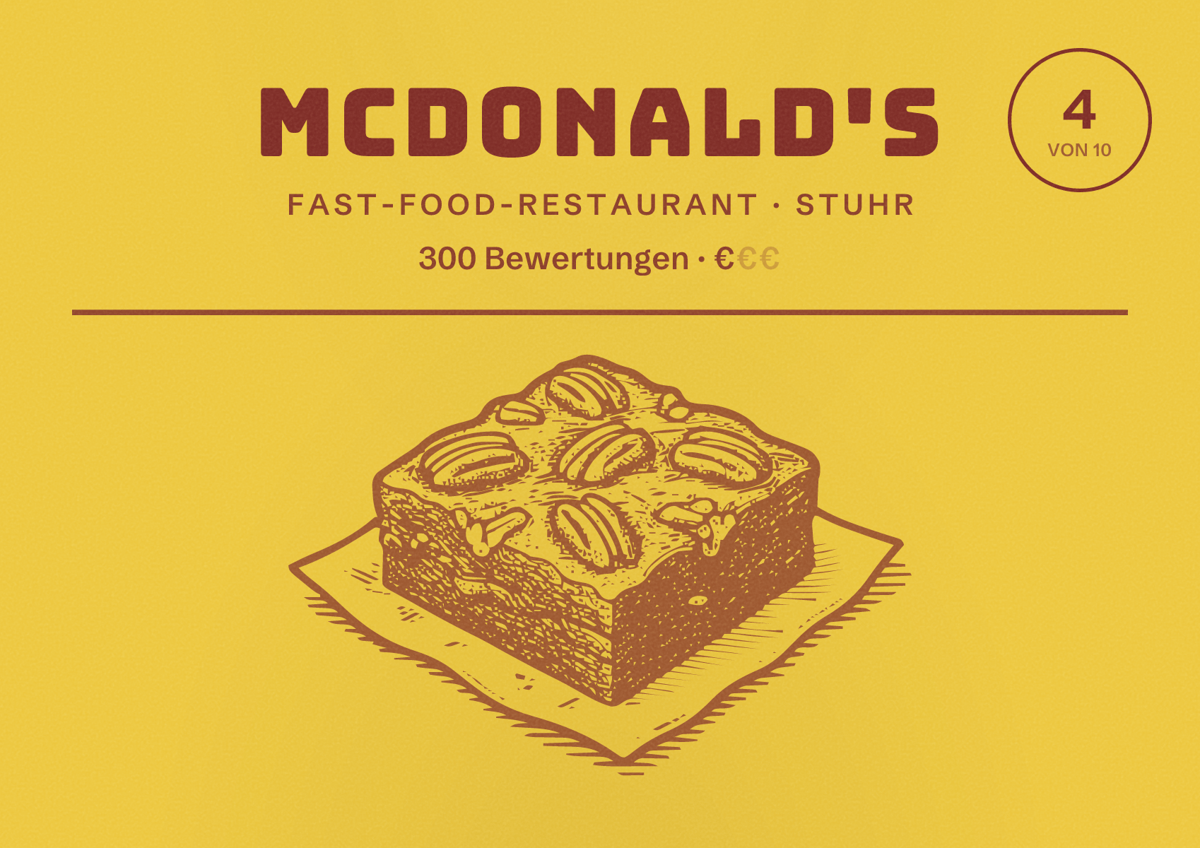 Illustriertes Poster von McDonald's, Fast-Food-Restaurant in Stuhr: Bewertung 4 von 10 aus 300 Bewertungen, Preisniveau €