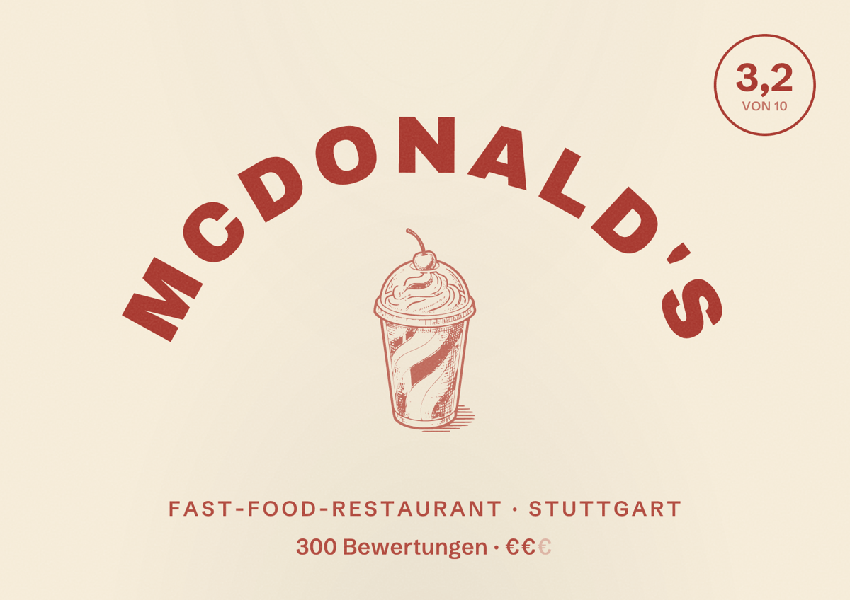Illustriertes Poster von McDonald's, Fast-Food-Restaurant in Stuttgart: Bewertung 3,2 von 10 aus 300 Bewertungen, Preisniveau €€