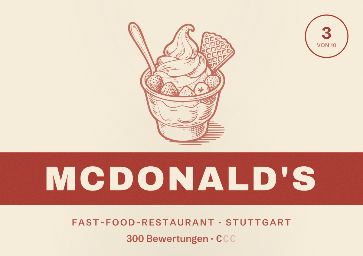 Illustriertes Poster von McDonald's, Fast-Food-Restaurant in Stuttgart: Bewertung 3 von 10 aus 300 Bewertungen, Preisniveau €
