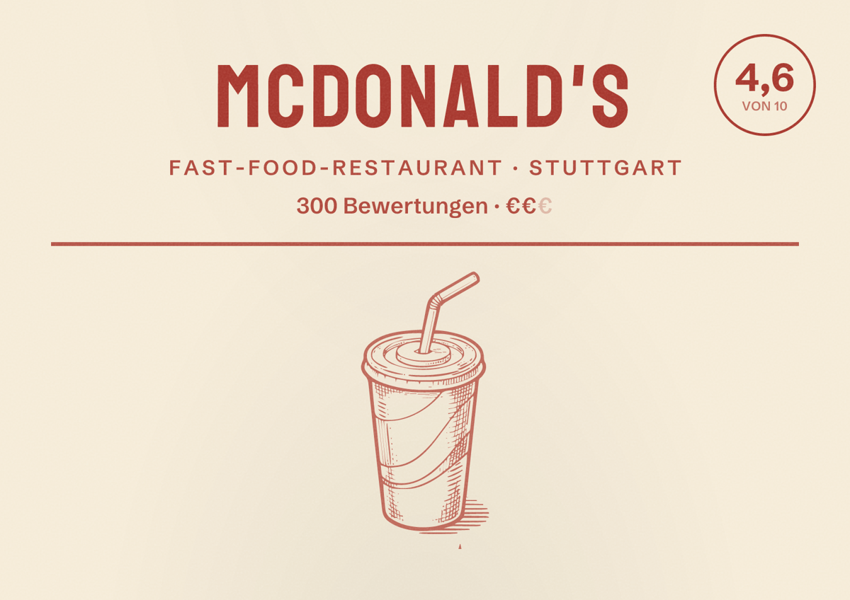 Illustriertes Poster von McDonald's, Fast-Food-Restaurant in Stuttgart: Bewertung 4,6 von 10 aus 300 Bewertungen, Preisniveau €€