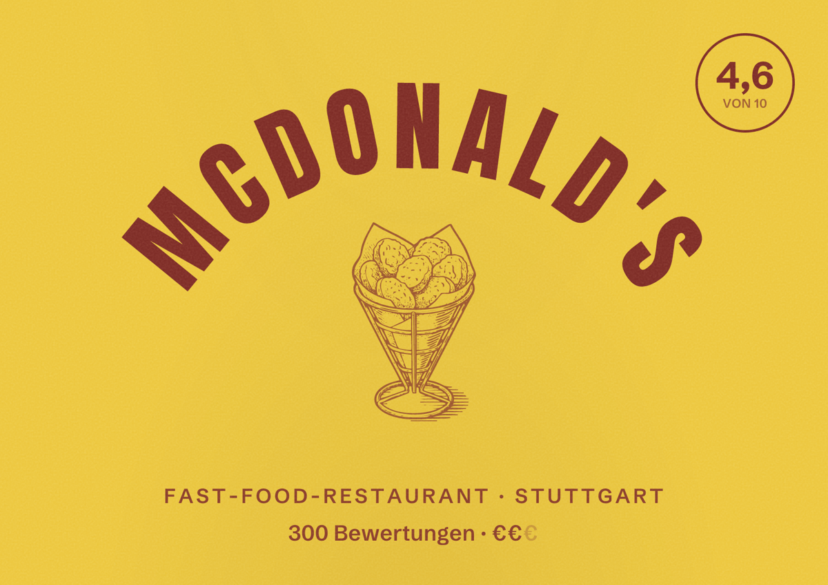 Illustriertes Poster von McDonald's, Fast-Food-Restaurant in Stuttgart: Bewertung 4,6 von 10 aus 300 Bewertungen, Preisniveau €€