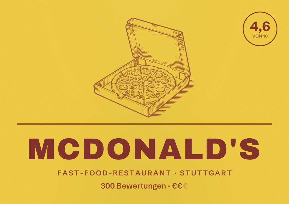 Illustriertes Poster von McDonald's, Fast-Food-Restaurant in Stuttgart: Bewertung 4,6 von 10 aus 300 Bewertungen, Preisniveau €€
