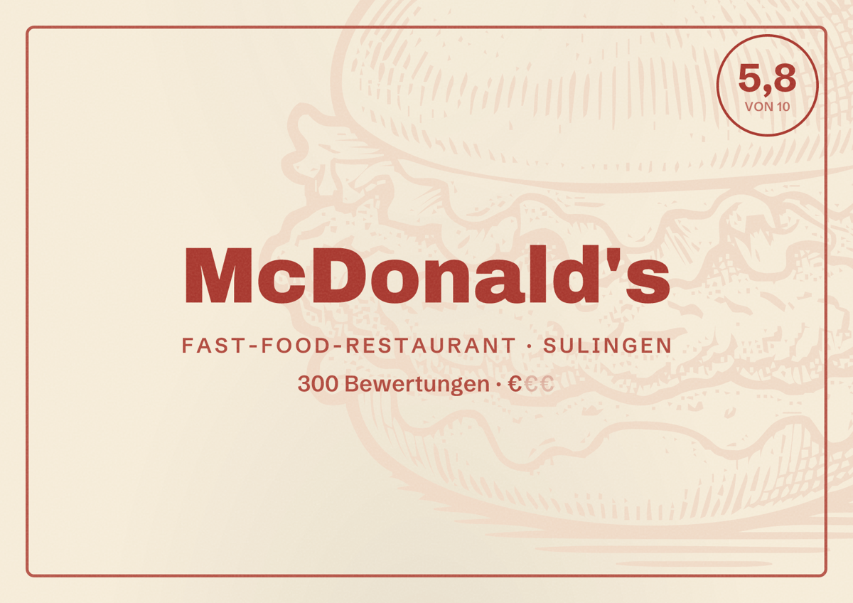 Illustriertes Poster von McDonald's, Fast-Food-Restaurant in Sulingen: Bewertung 5,8 von 10 aus 300 Bewertungen, Preisniveau €