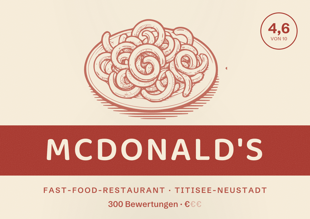 Illustriertes Poster von McDonald's, Fast-Food-Restaurant in Titisee-Neustadt: Bewertung 4,6 von 10 aus 300 Bewertungen, Preisniveau €