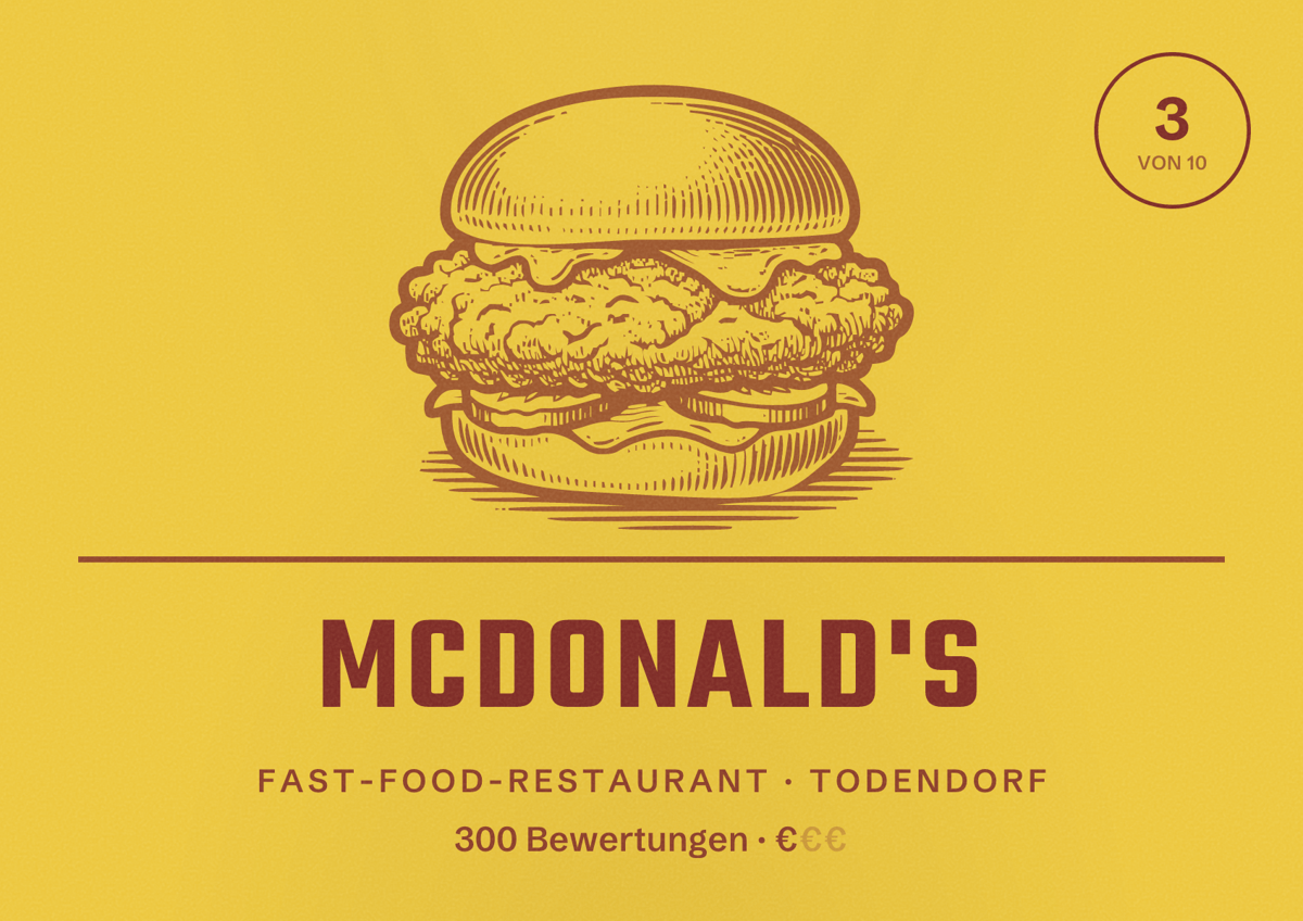 Illustriertes Poster von McDonald's, Fast-Food-Restaurant in Todendorf: Bewertung 3 von 10 aus 300 Bewertungen, Preisniveau €