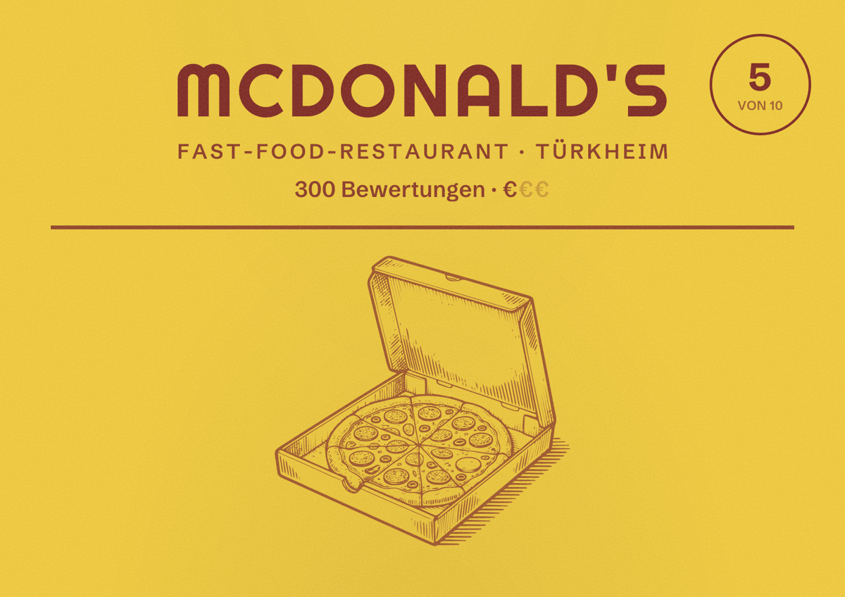 Illustriertes Poster von McDonald's, Fast-Food-Restaurant in Türkheim: Bewertung 5 von 10 aus 300 Bewertungen, Preisniveau €