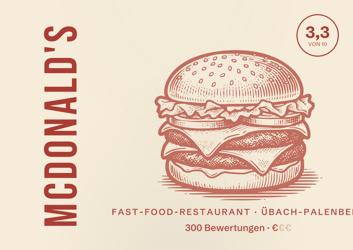 Illustriertes Poster von McDonald's, Fast-Food-Restaurant in Übach-Palenberg: Bewertung 3,3 von 10 aus 300 Bewertungen, Preisniveau €