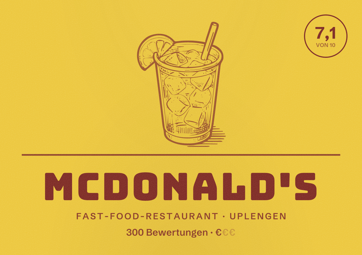 Illustriertes Poster von McDonald's, Fast-Food-Restaurant in Uplengen: Bewertung 7,1 von 10 aus 300 Bewertungen, Preisniveau €