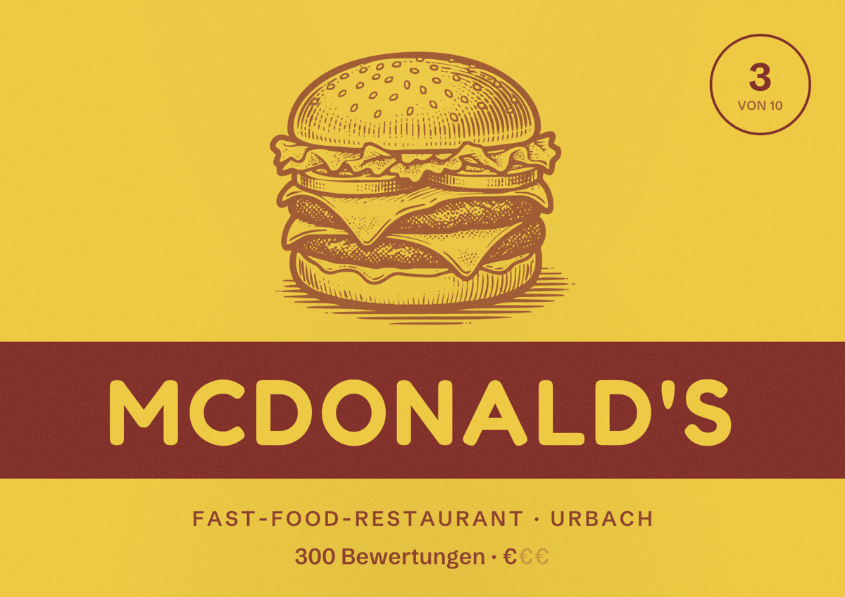 Illustriertes Poster von McDonald's, Fast-Food-Restaurant in Urbach: Bewertung 3 von 10 aus 300 Bewertungen, Preisniveau €