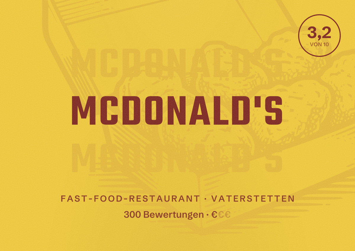 Illustriertes Poster von McDonald's, Fast-Food-Restaurant in Vaterstetten: Bewertung 3,2 von 10 aus 300 Bewertungen, Preisniveau €