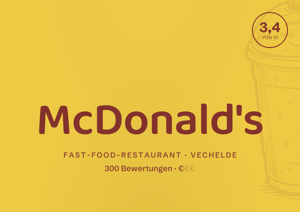 Illustriertes Poster von McDonald's, Fast-Food-Restaurant in Vechelde: Bewertung 3,4 von 10 aus 300 Bewertungen, Preisniveau €