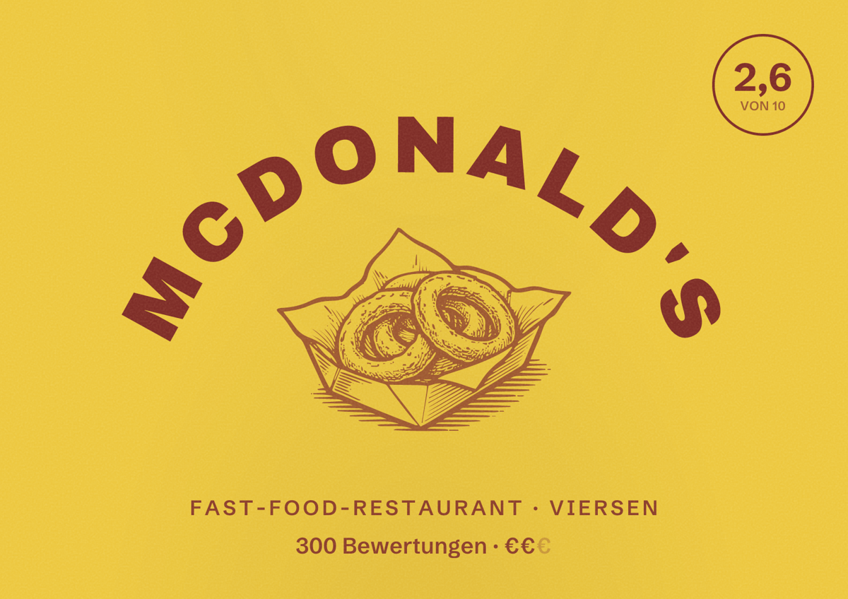 Illustriertes Poster von McDonald's, Fast-Food-Restaurant in Viersen: Bewertung 2,6 von 10 aus 300 Bewertungen, Preisniveau €€