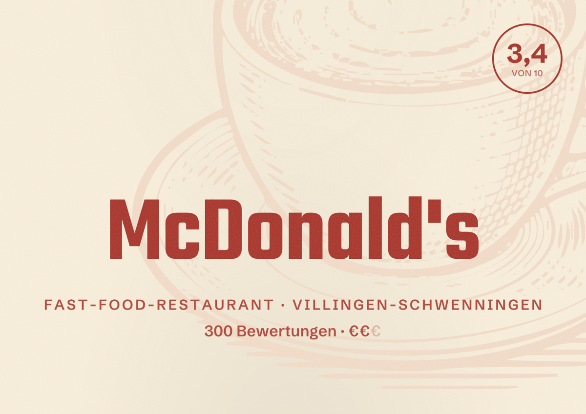 Illustriertes Poster von McDonald's, Fast-Food-Restaurant in Villingen-Schwenningen: Bewertung 3,4 von 10 aus 300 Bewertungen, Preisniveau €€