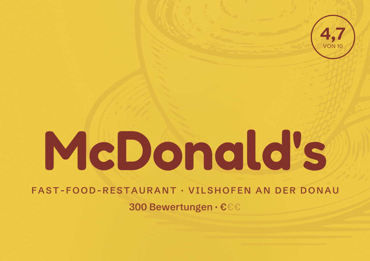 Illustriertes Poster von McDonald's, Fast-Food-Restaurant in Vilshofen an der Donau: Bewertung 4,7 von 10 aus 300 Bewertungen, Preisniveau €