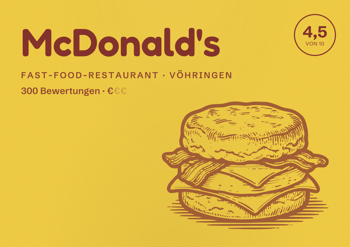 Illustriertes Poster von McDonald's, Fast-Food-Restaurant in Vöhringen: Bewertung 4,5 von 10 aus 300 Bewertungen, Preisniveau €
