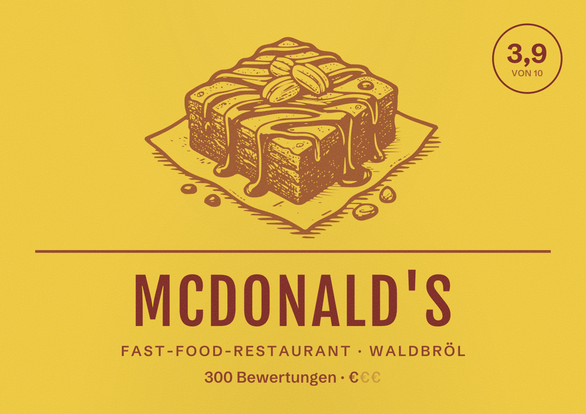 Illustriertes Poster von McDonald's, Fast-Food-Restaurant in Waldbröl: Bewertung 3,9 von 10 aus 300 Bewertungen, Preisniveau €
