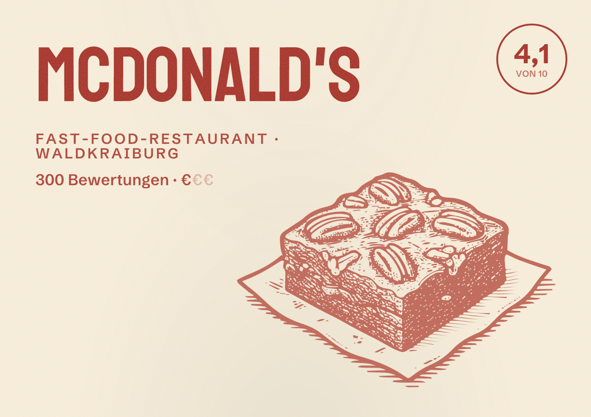 Illustriertes Poster von McDonald's, Fast-Food-Restaurant in Waldkraiburg: Bewertung 4,1 von 10 aus 300 Bewertungen, Preisniveau €