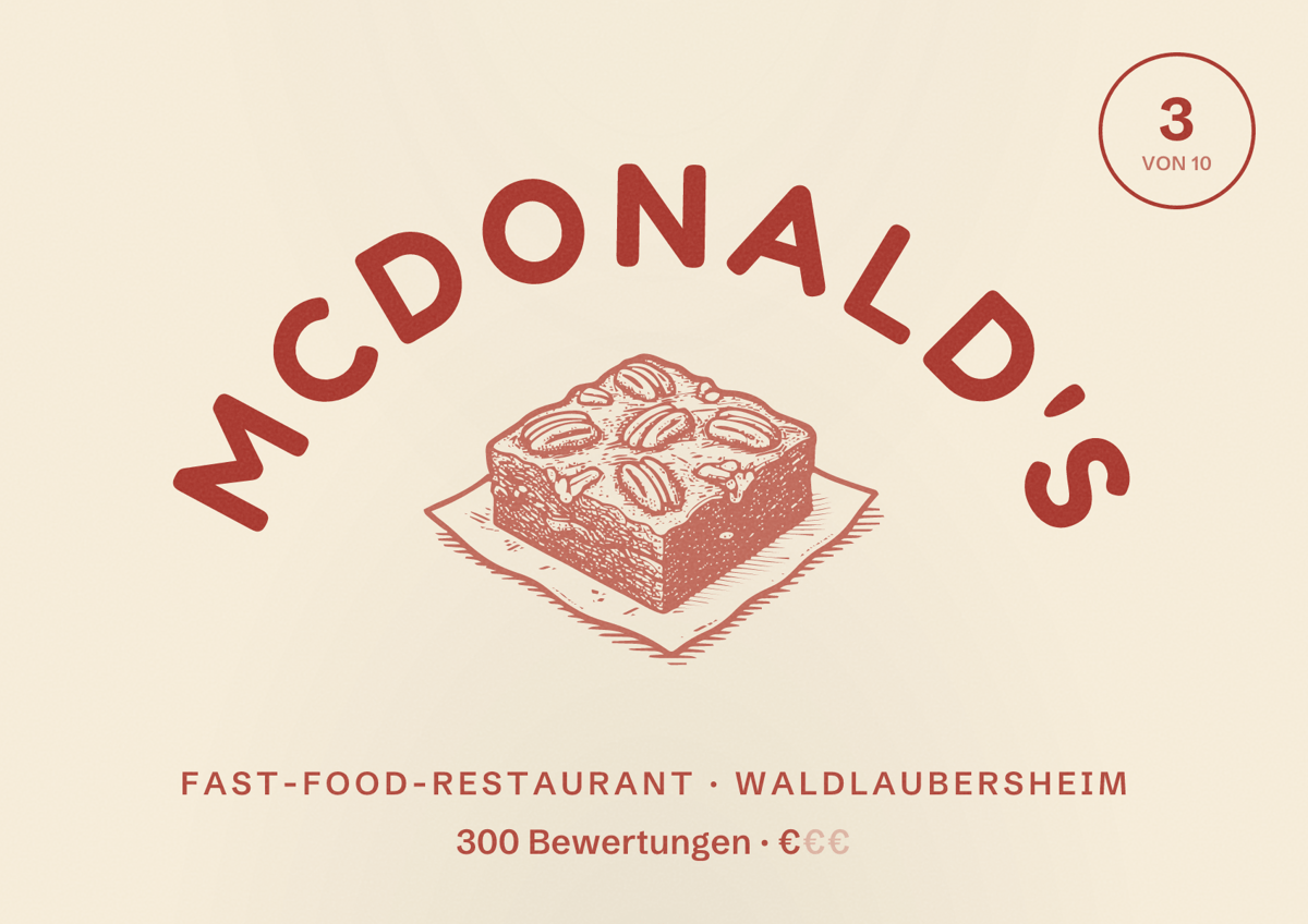 Illustriertes Poster von McDonald's, Fast-Food-Restaurant in Waldlaubersheim: Bewertung 3 von 10 aus 300 Bewertungen, Preisniveau €