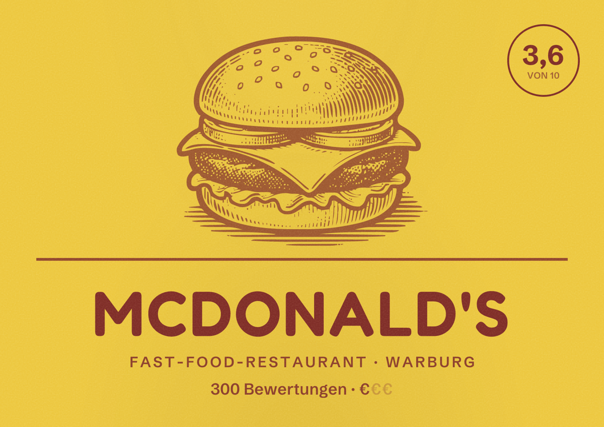 Illustriertes Poster von McDonald's, Fast-Food-Restaurant in Warburg: Bewertung 3,6 von 10 aus 300 Bewertungen, Preisniveau €