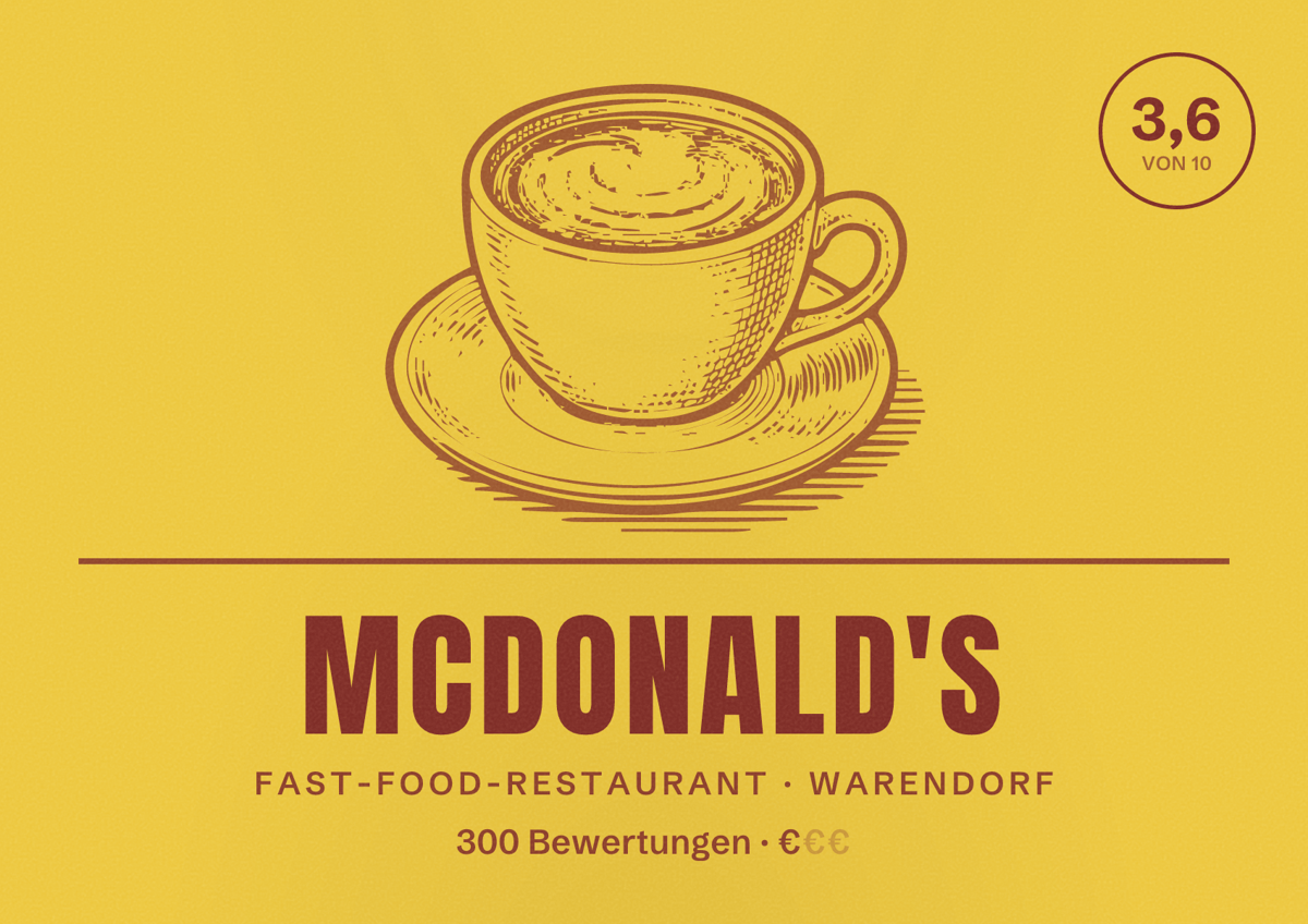Illustriertes Poster von McDonald's, Fast-Food-Restaurant in Warendorf: Bewertung 3,6 von 10 aus 300 Bewertungen, Preisniveau €