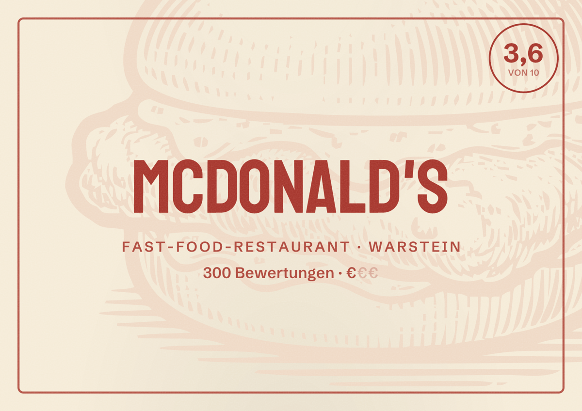 Illustriertes Poster von McDonald's, Fast-Food-Restaurant in Warstein: Bewertung 3,6 von 10 aus 300 Bewertungen, Preisniveau €