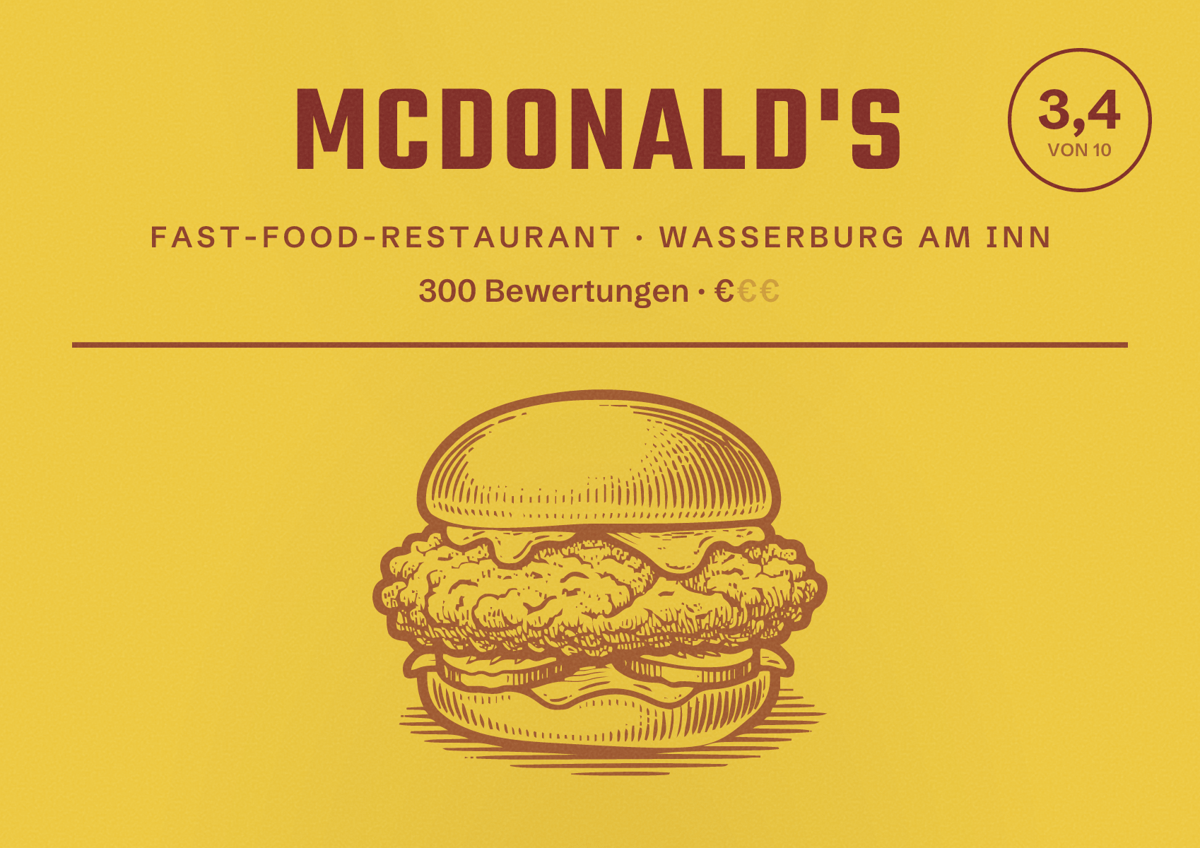 Illustriertes Poster von McDonald's, Fast-Food-Restaurant in Wasserburg am Inn: Bewertung 3,4 von 10 aus 300 Bewertungen, Preisniveau €